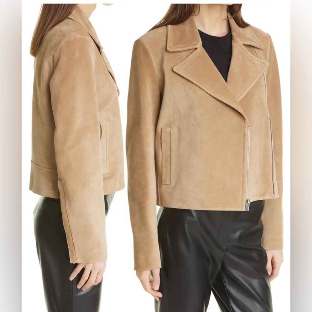 NWT Theory Suede Moto Jacket in Taupe - Picture 9 of 14
